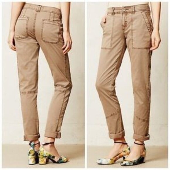 Anthropologie Hei Hei Darby Roll Ups Kahki Straight Leg Utility Chino Pants 25 - Picture 1 of 7